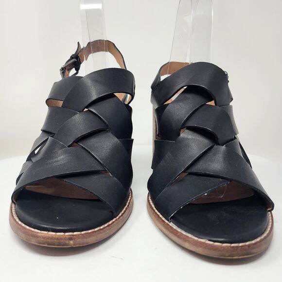 Madewell The Cindy Sandal Size 11 Black Leather Criss Cross Slingback Stack Heel - Picture 4 of 13